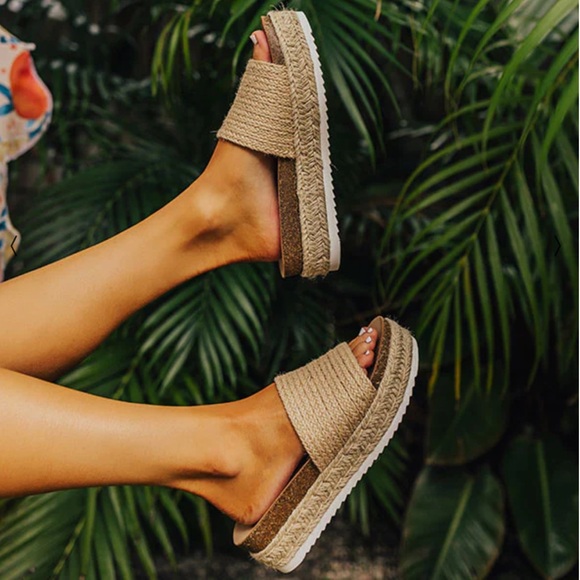 Raffia strap espadrille wedges platform - Picture 1 of 7